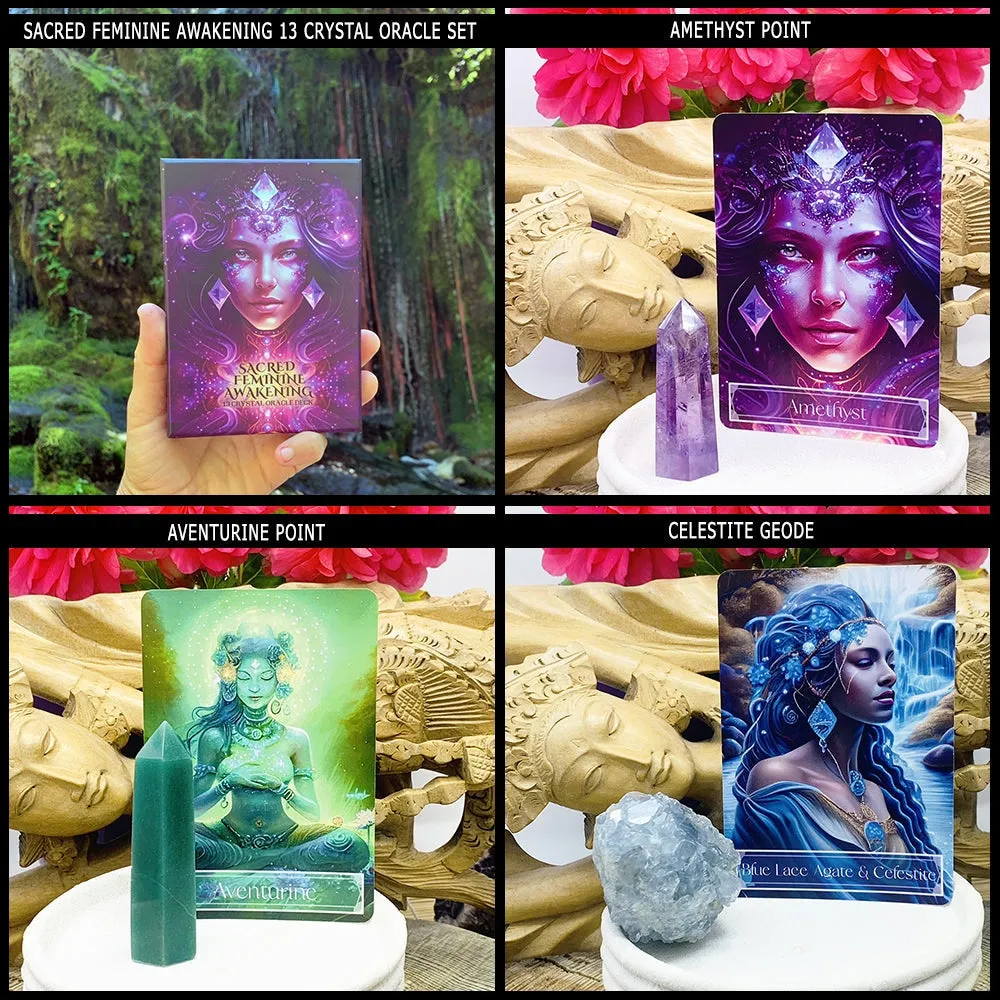 🌙 Sacred Feminine Awakening Oracle Deck & 13 Crystal Altar Set