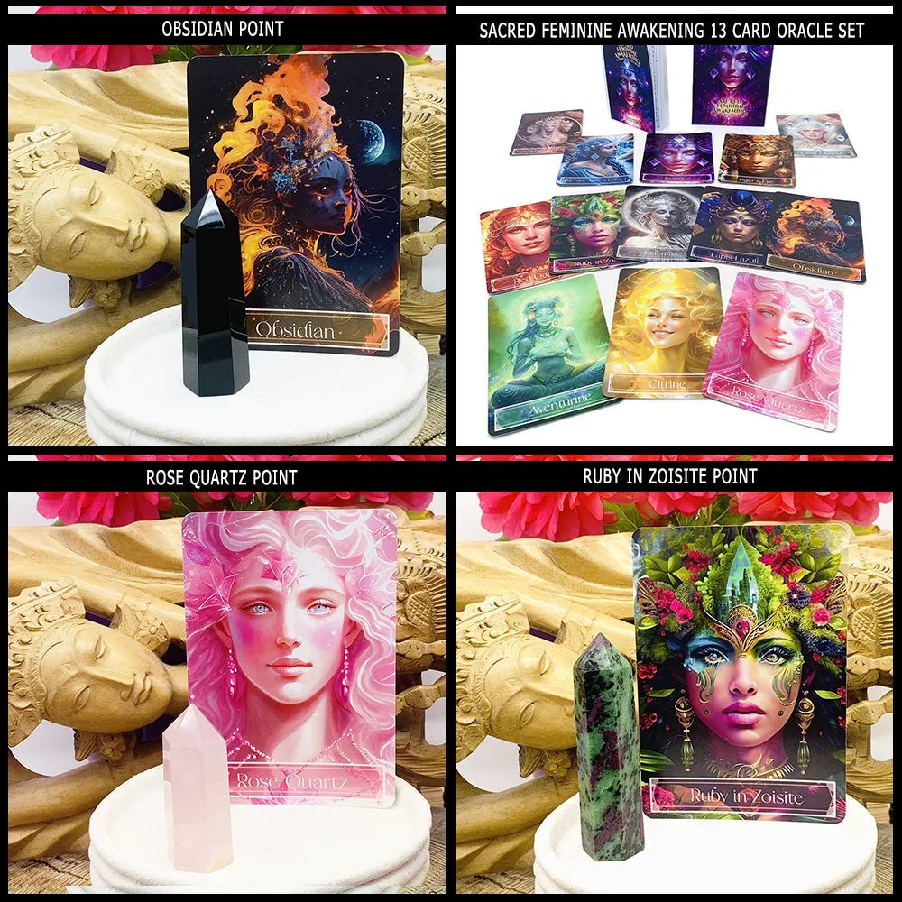 🌙 Sacred Feminine Awakening Oracle Deck & 13 Crystal Altar Set
