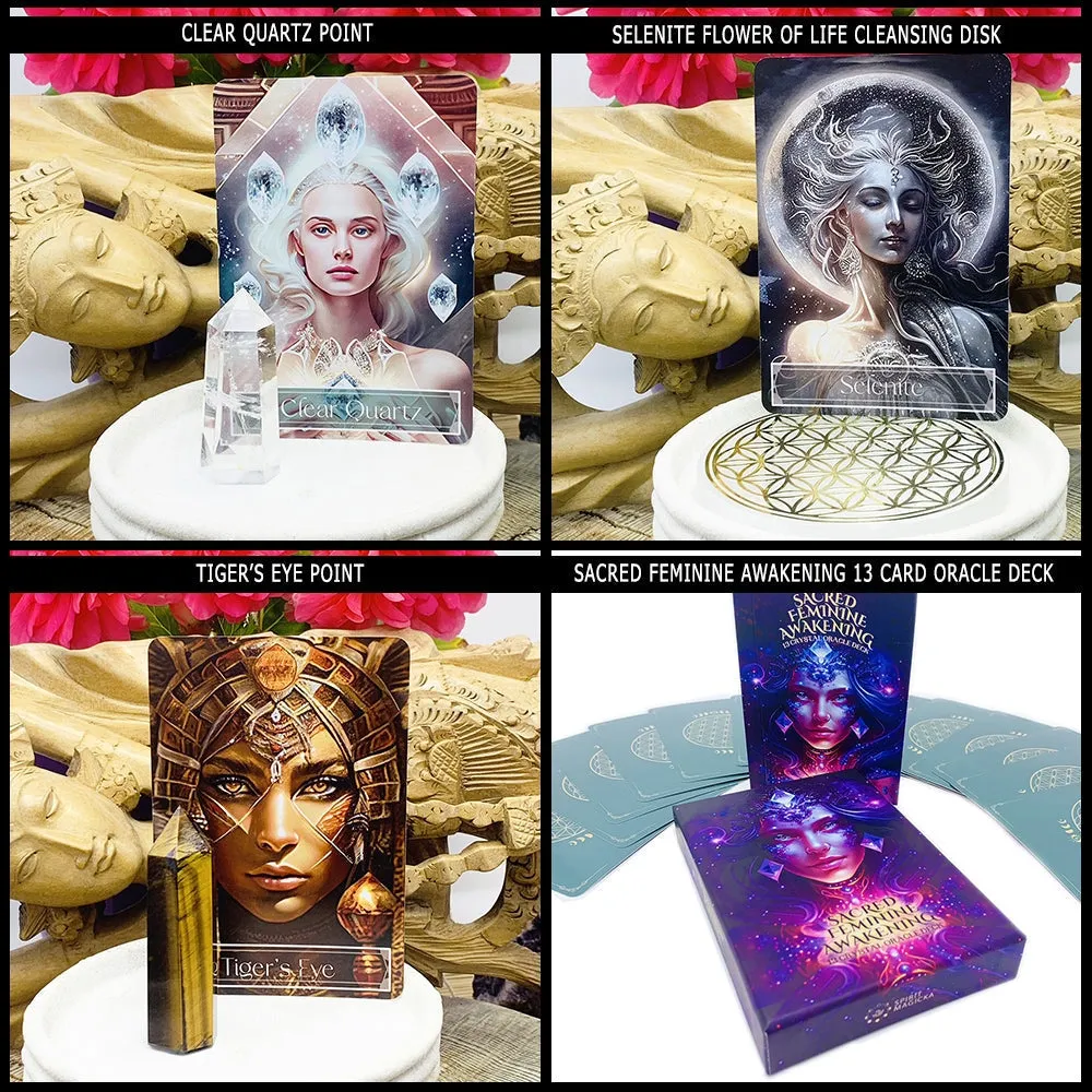 🌙 Sacred Feminine Awakening Oracle Deck & 13 Crystal Altar Set