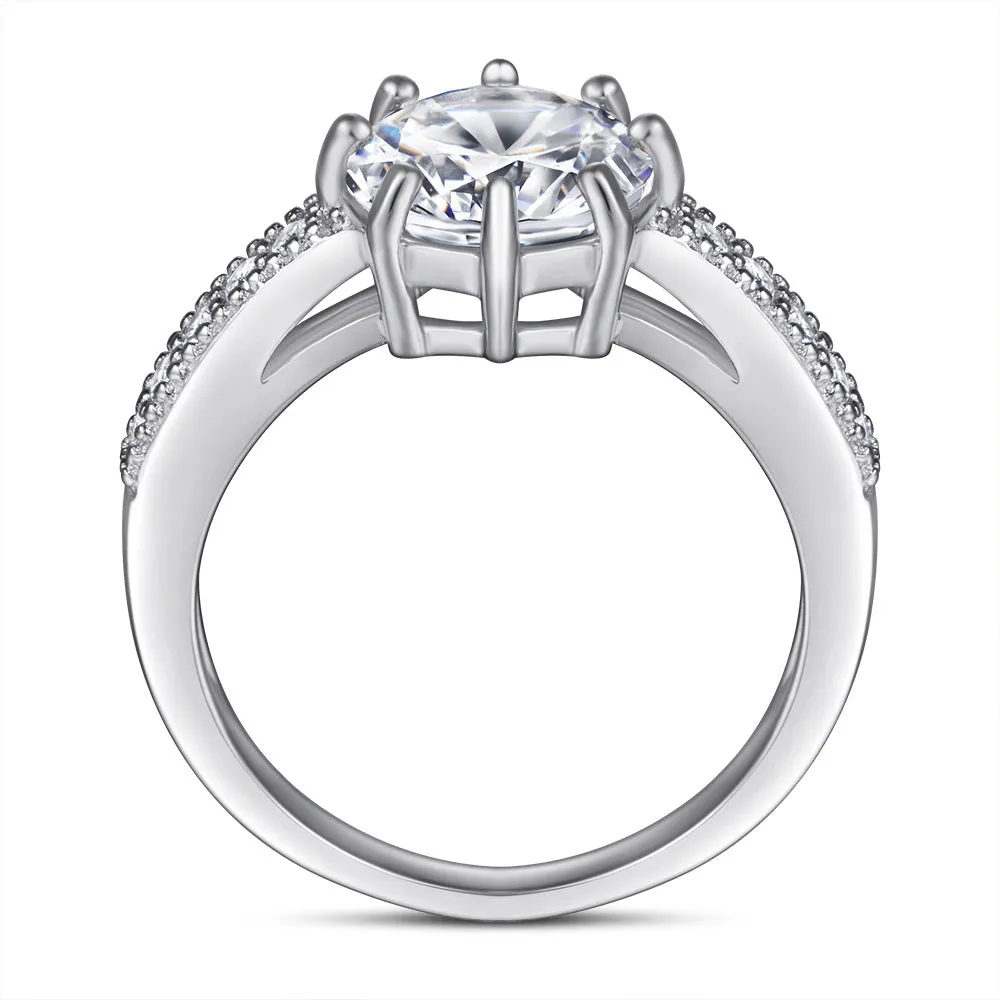 (1.0CT) Round Zircon Eight Prongs Cathedral Silver Ring for Women