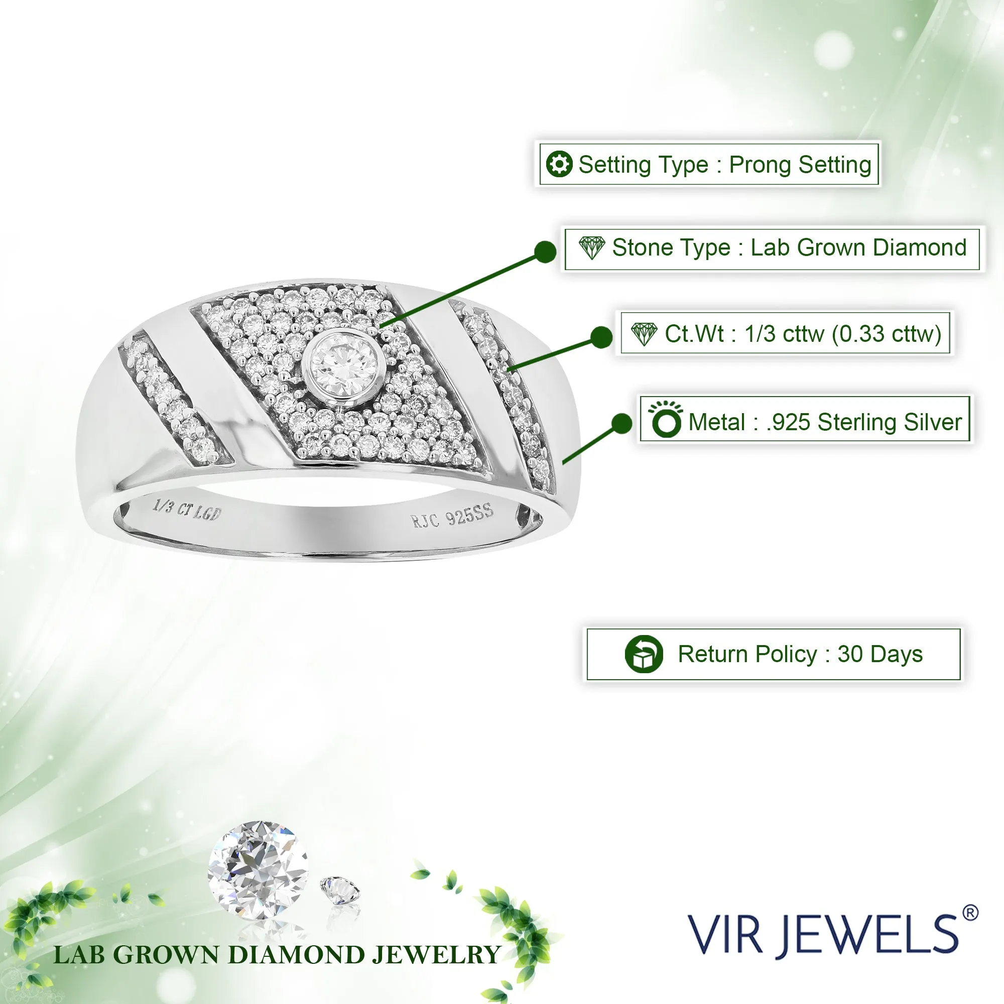 1/3 cttw Lab Grown Diamond Cluster Wedding Band Sterling Silver