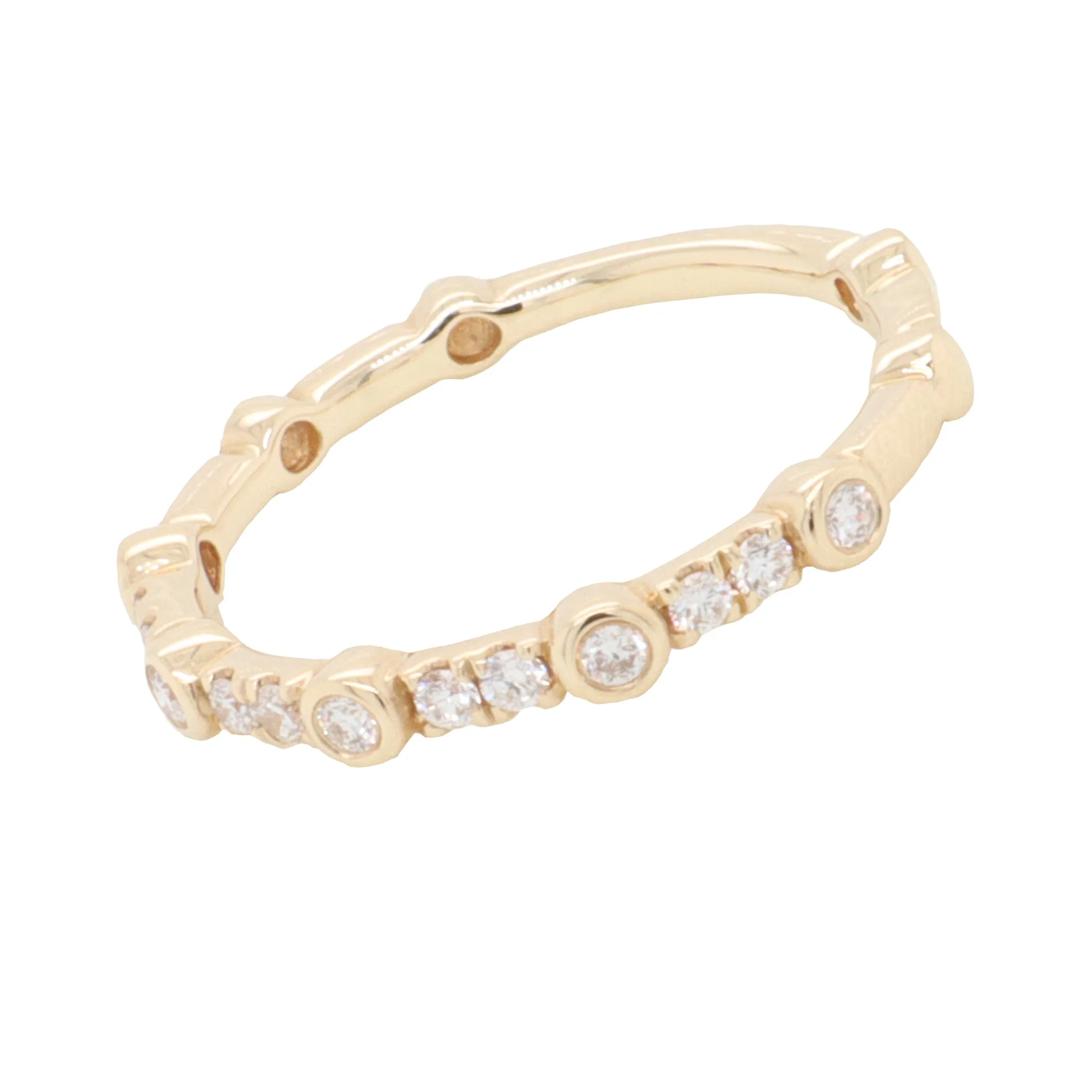 14K Yellow Gold Pave Bezel Set Diamond Ring