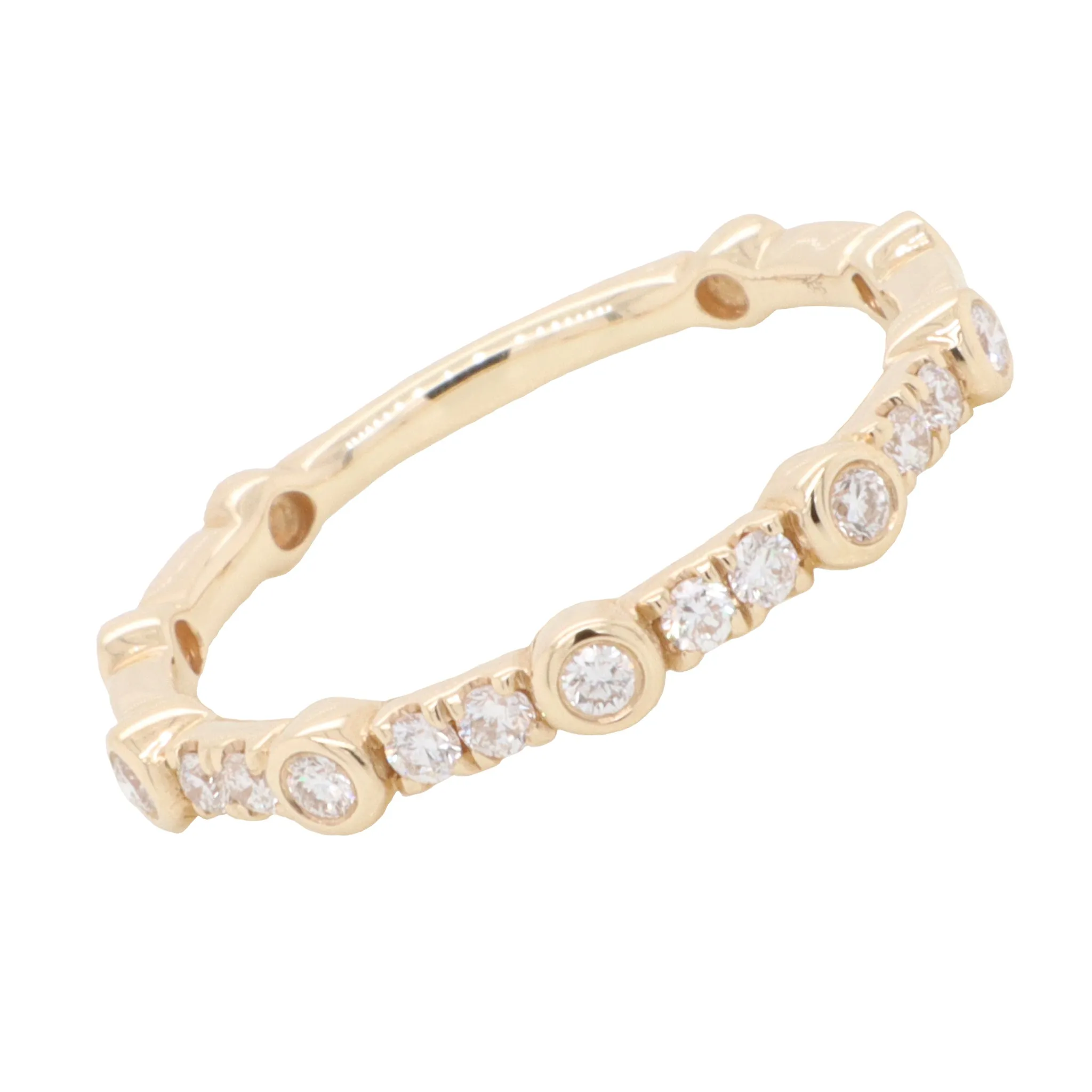 14K Yellow Gold Pave Bezel Set Diamond Ring