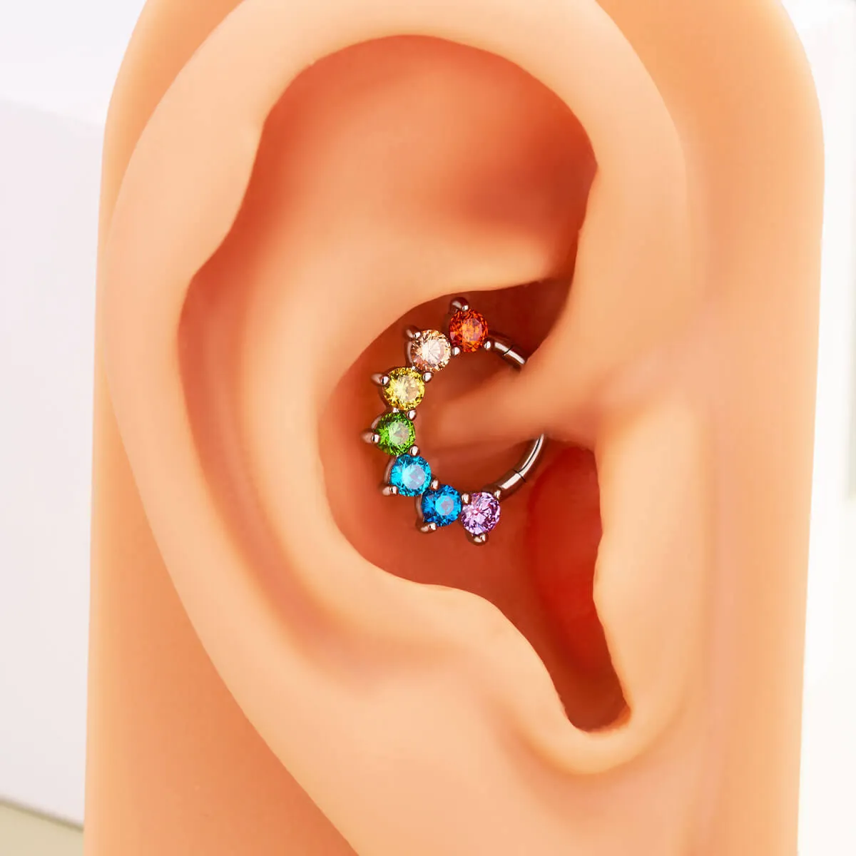 16G Rainbow CZ Hinged Segment Septum Ring