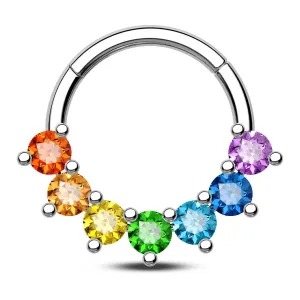 16G Rainbow CZ Hinged Segment Septum Ring