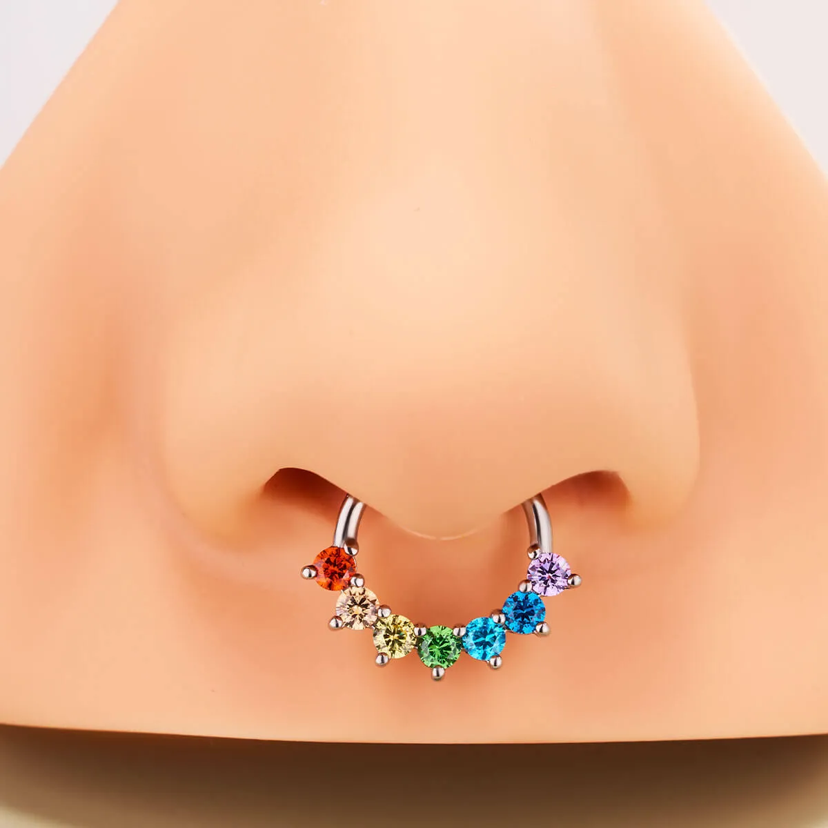 16G Rainbow CZ Hinged Segment Septum Ring