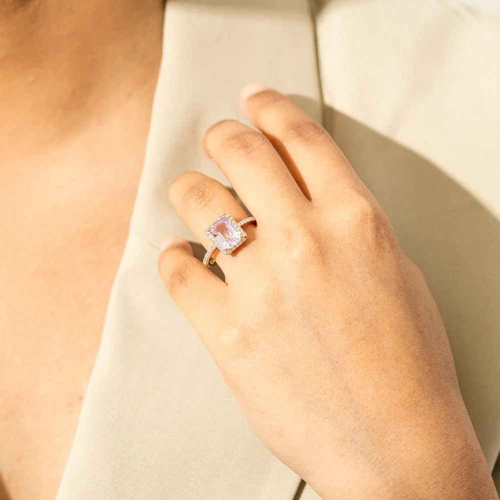 18ct Rose Gold Kunzite & Diamond Ring
