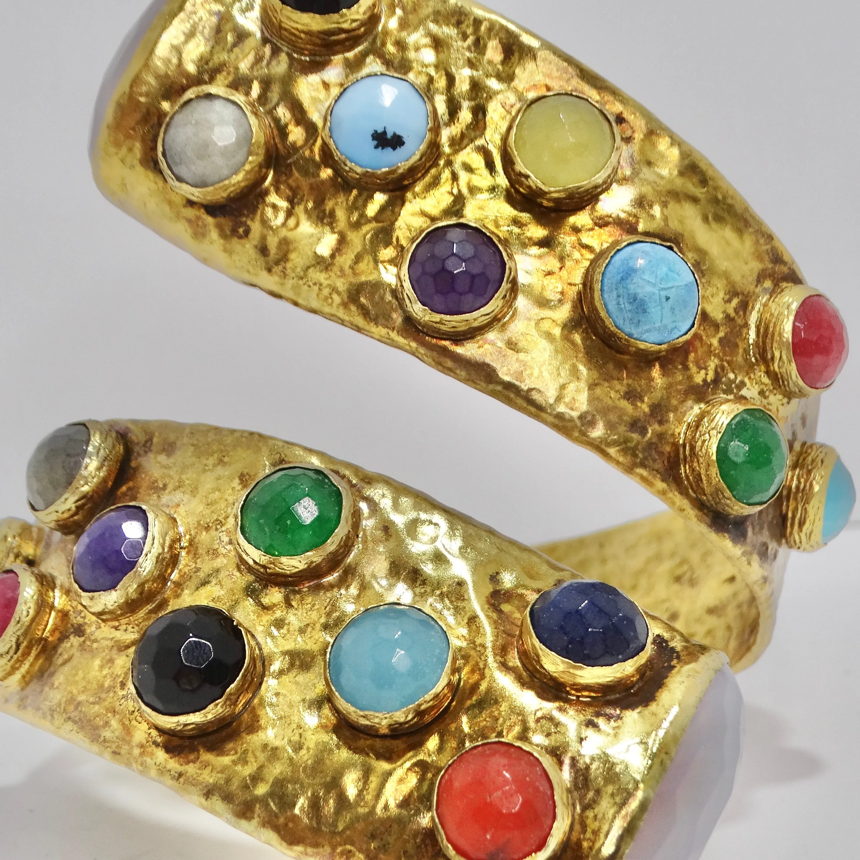1970s Brass Multicolor Gemstone Cuff Bracelet