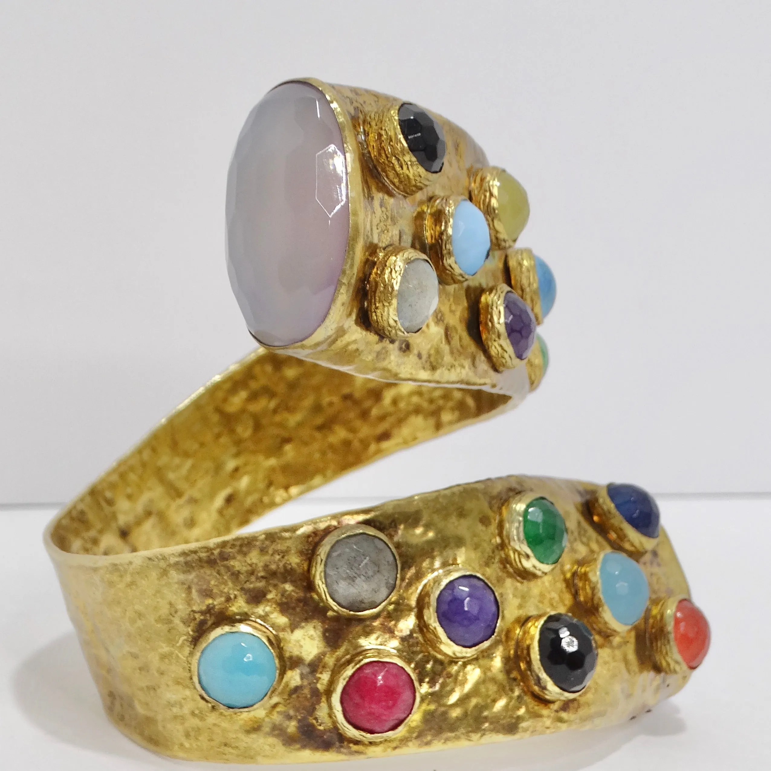 1970s Brass Multicolor Gemstone Cuff Bracelet