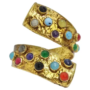 1970s Brass Multicolor Gemstone Cuff Bracelet