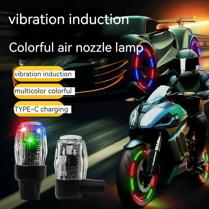2Pcs Colourful Vibration Sensor Usb Led Tire Valve Caps For Car Motorcycle