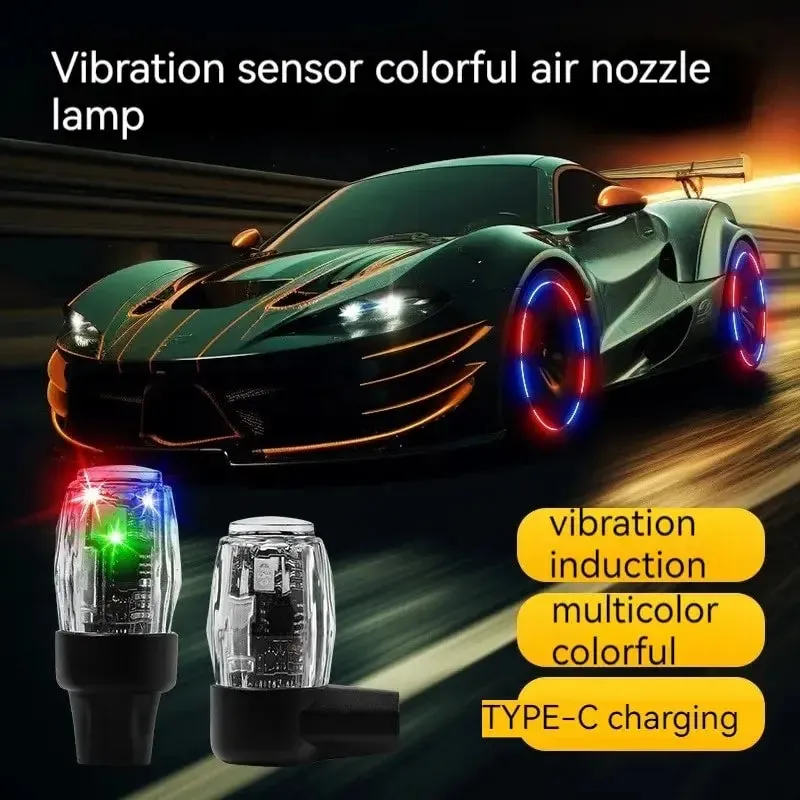 2Pcs Colourful Vibration Sensor Usb Led Tire Valve Caps For Car Motorcycle