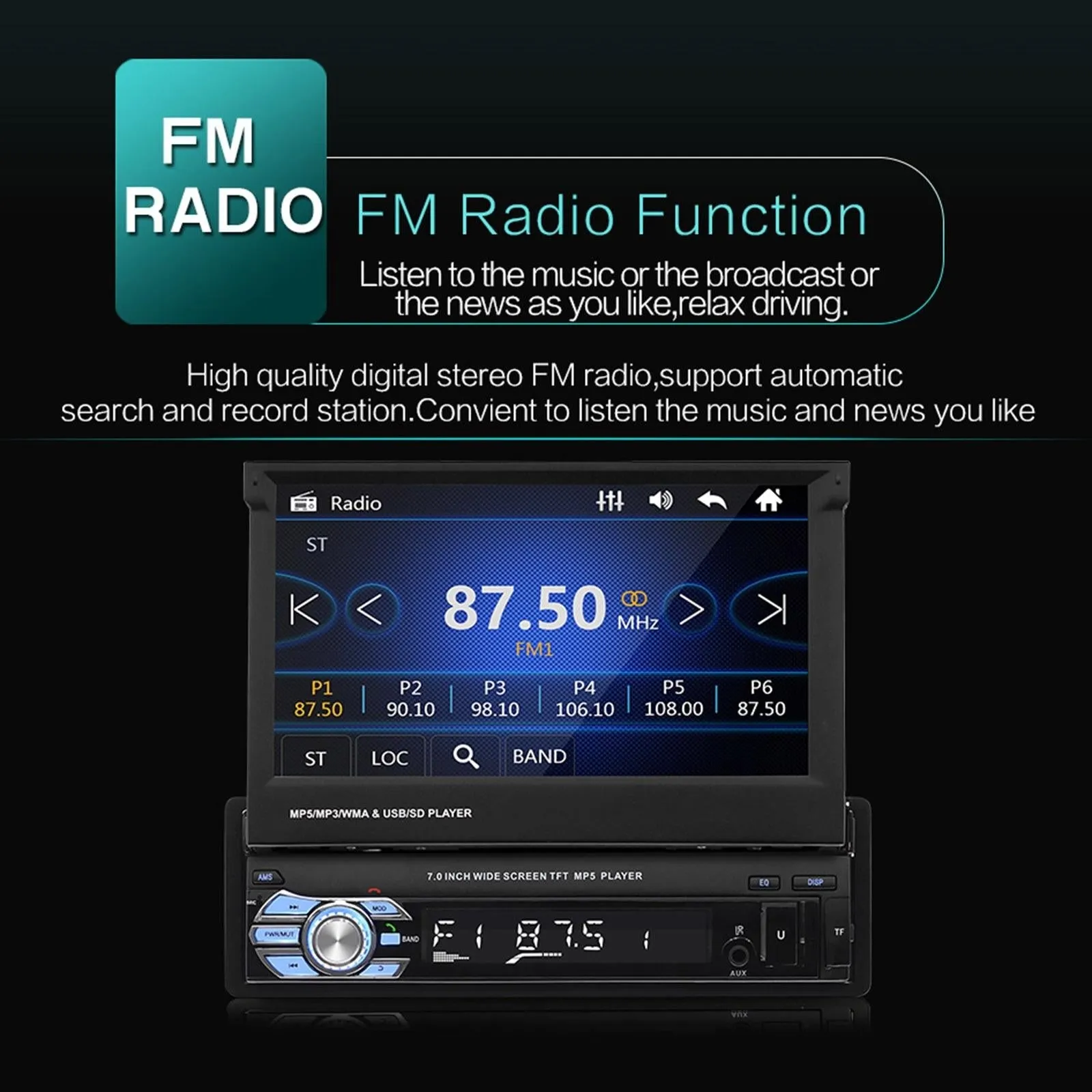 7 Inch Car Mp5 Player - Bluetooth Hands-Free Reverse