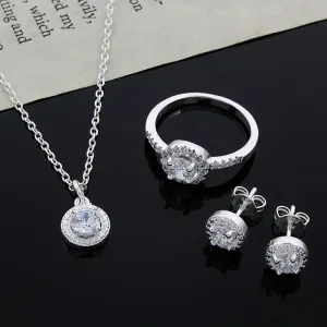 925 Sterling Silver Elegant Shiny Crystal Jewelry Set