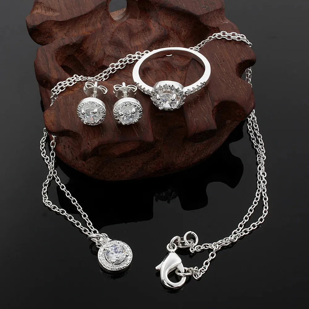 925 Sterling Silver Elegant Shiny Crystal Jewelry Set