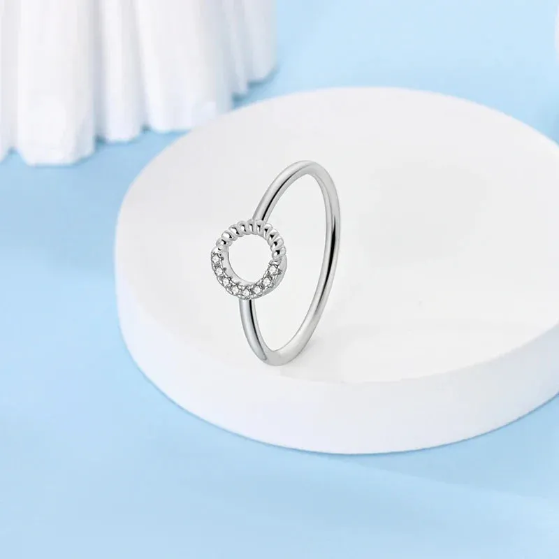 925 Sterling Silver White Zirconium Rope Pattern Ring Minimalist Design For Women