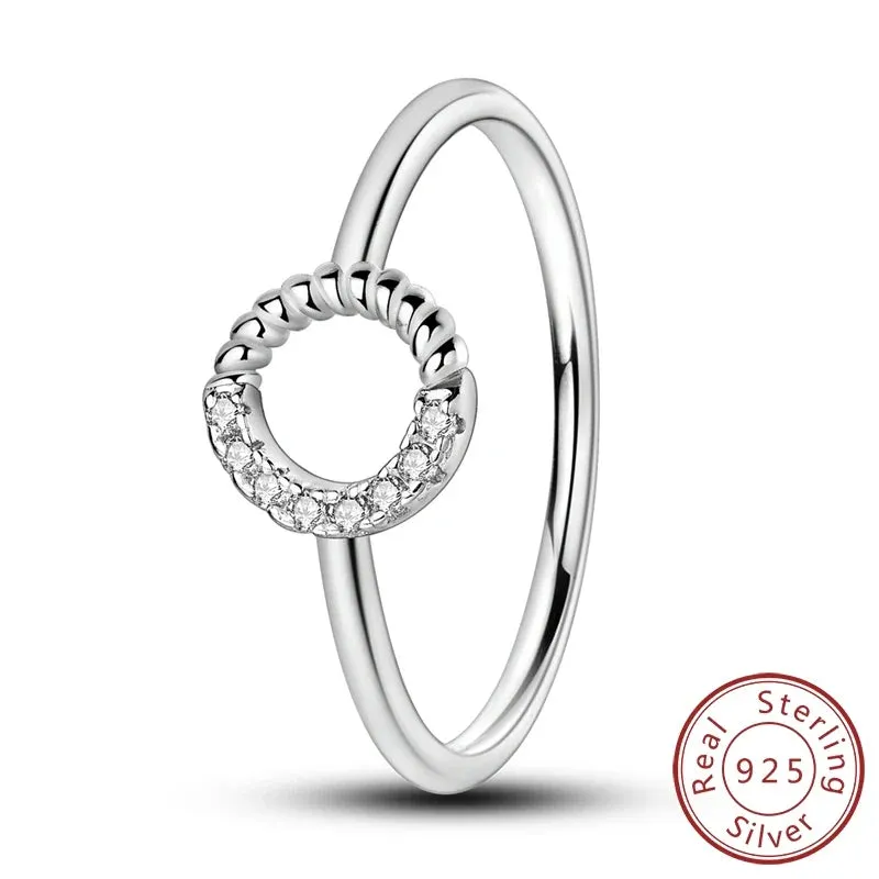 925 Sterling Silver White Zirconium Rope Pattern Ring Minimalist Design For Women