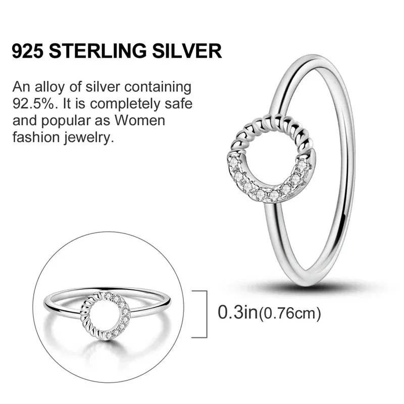 925 Sterling Silver White Zirconium Rope Pattern Ring Minimalist Design For Women