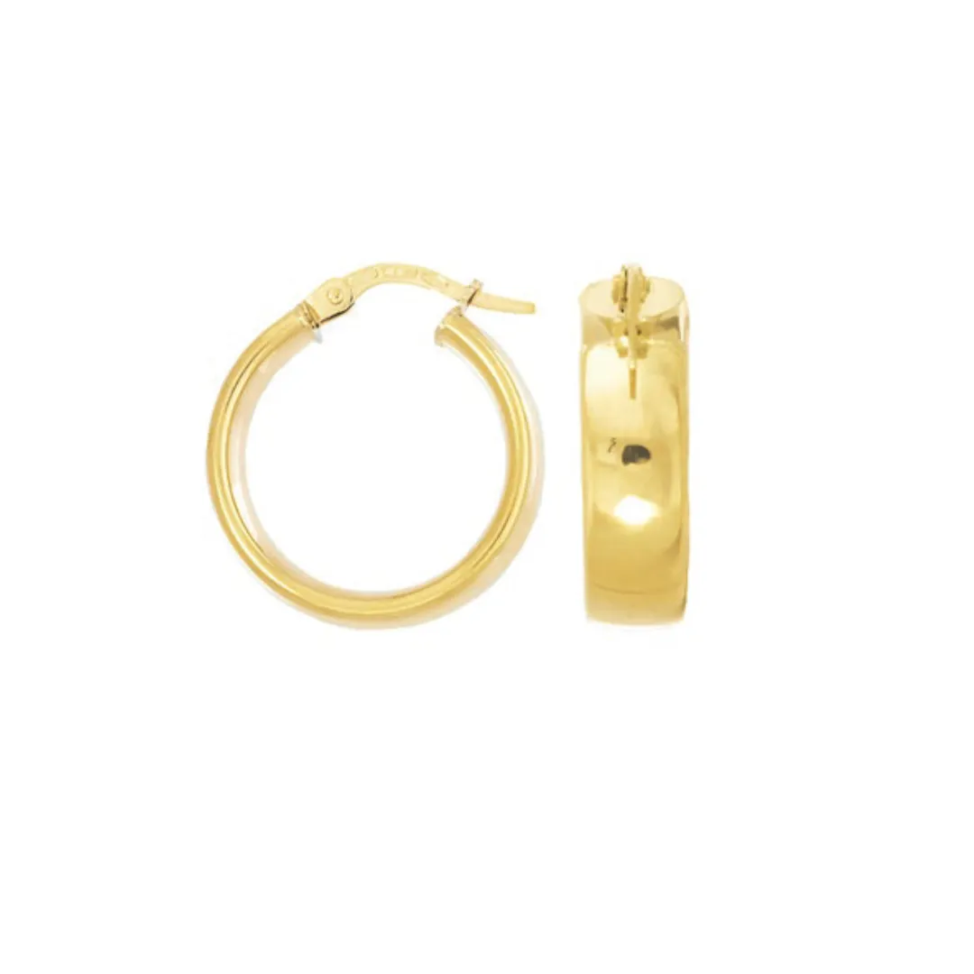9kt Yellow Gold D-Shape Hoop Earrings - 6mm