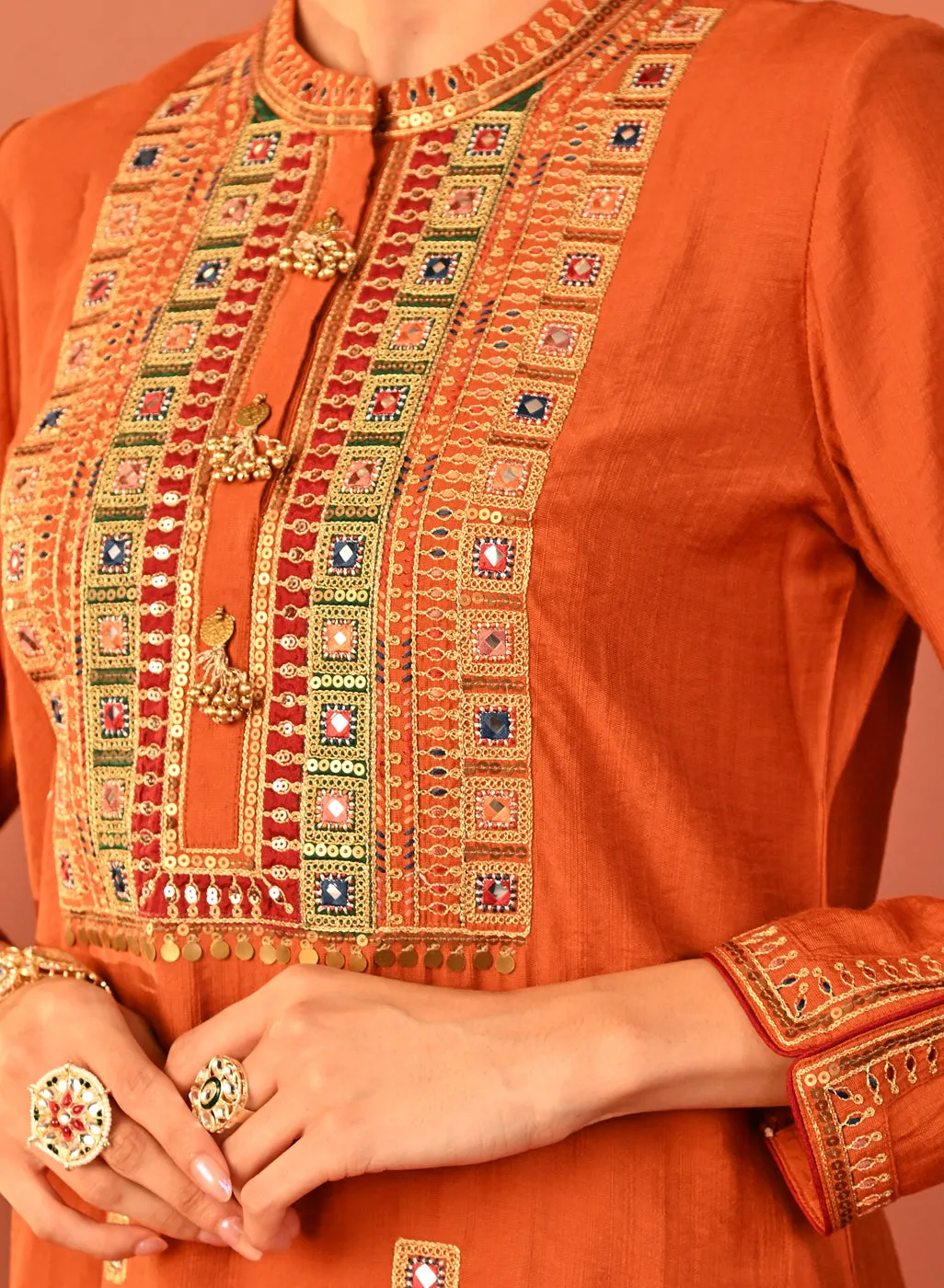 Arshia Chrome Rust Embroidered Rayon Co-ord Set for Women