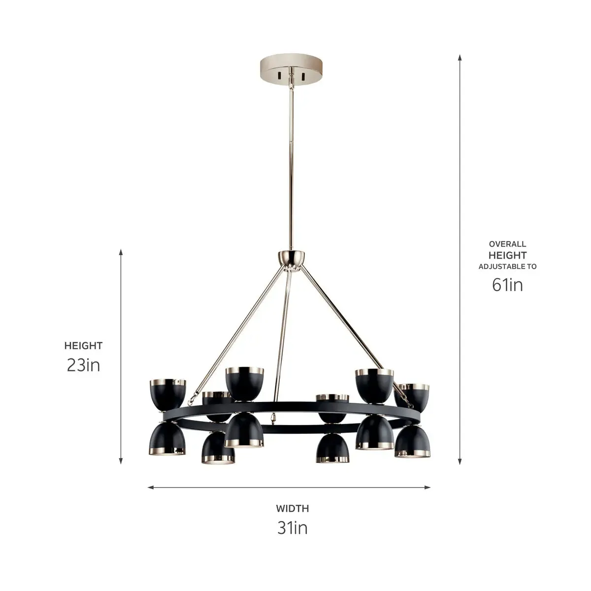 Baland 31 in. 12 Lights LED Chandelier Black Finish