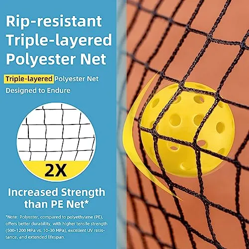 Bearwill Pickleball Net, 22 FT Regulation Size Portable Pickleball Net, Pickle Ball Net with Exclusive Ball Holder, Court Marker, 4 Pickleballs & Carry Bag, Pickle Ball Net for Outdoor Indoor Driveway