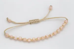 Beige String Bracelet with Solid 14K Yellow Gold Beads