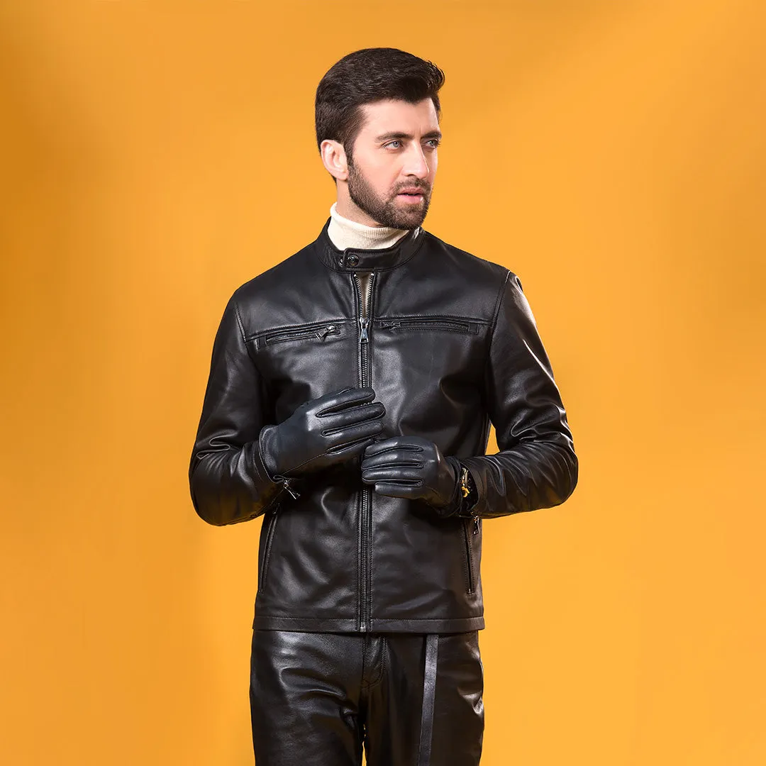 Biker Leather Jacket - Black | Kaptan