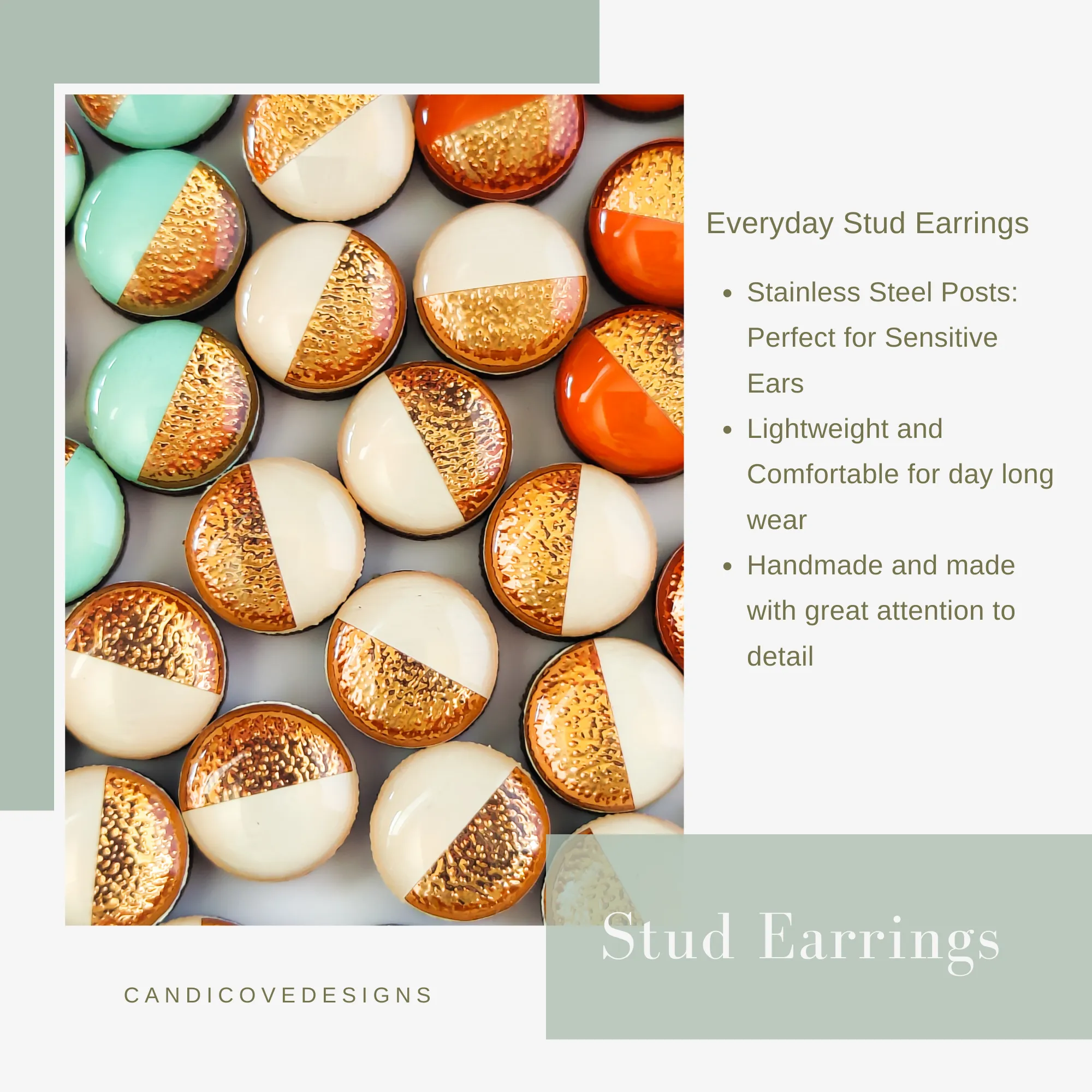 Black and Gold Cheetah Stud Earrings by Candi Cove Designs