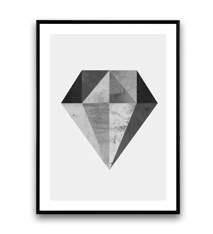 Black and white print, geometric diamond poster, minimalist art