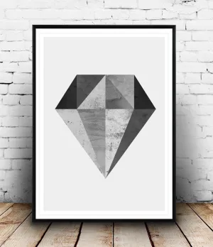 Black and white print, geometric diamond poster, minimalist art