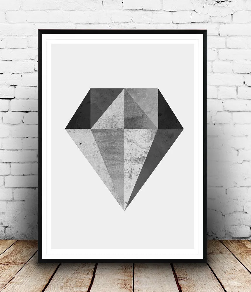 Black and white print, geometric diamond poster, minimalist art