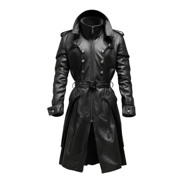 Black Stylish Hooded Genuine Leather Coat