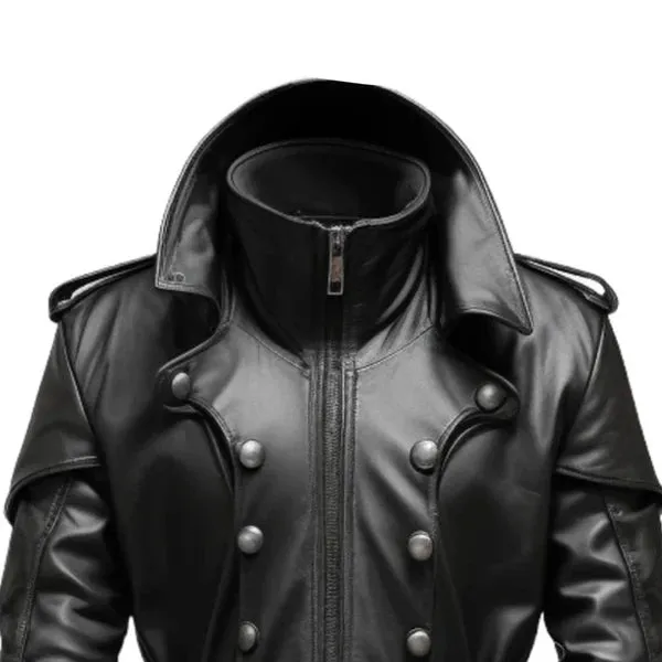 Black Stylish Hooded Genuine Leather Coat