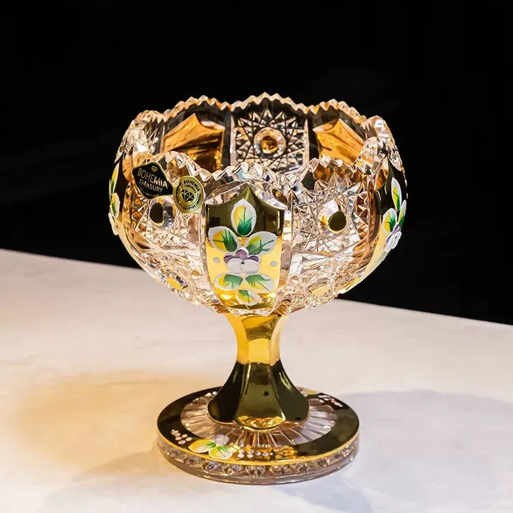 Bohemian Enamel & Gold Handcrafted Crystal Candy Bowl