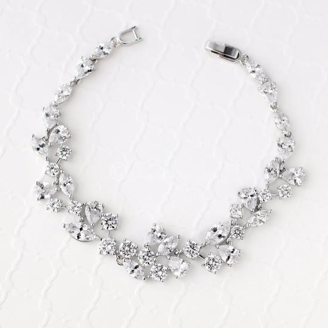 Bridal Bracelet of CZ Teardrop Round Marquise Jewels