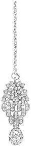 Bridal Crystal Jewelry Set for Women Necklace Earrings Maangtikka Set Wedding Silver Plated