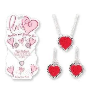 Children's Silver Heart Necklace & Earring Set in Crystal