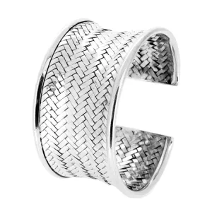 Chunky Statement Silver Cuff Bangle for Women | 925 Sterling Silver Cuff For Girls Woven Details