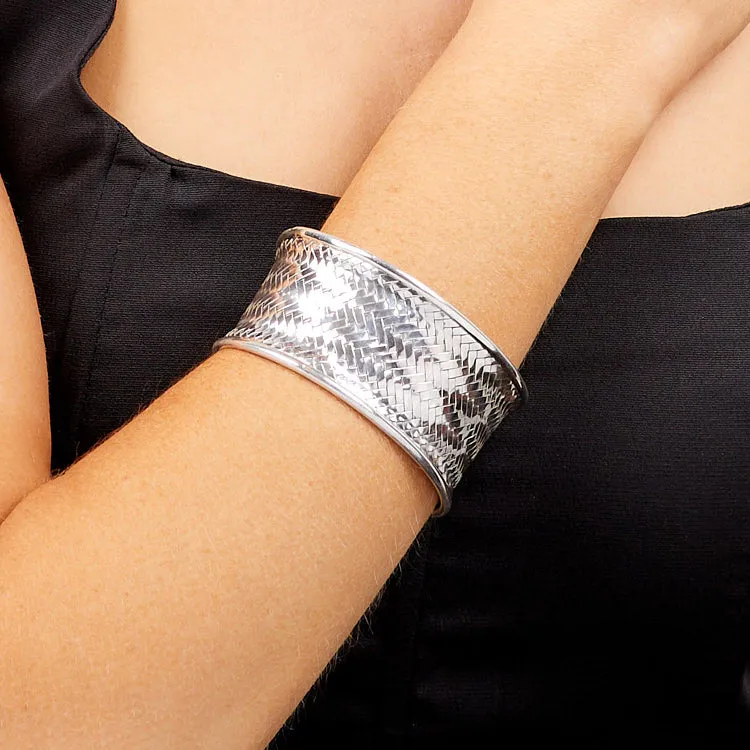 Chunky Statement Silver Cuff Bangle for Women | 925 Sterling Silver Cuff For Girls Woven Details