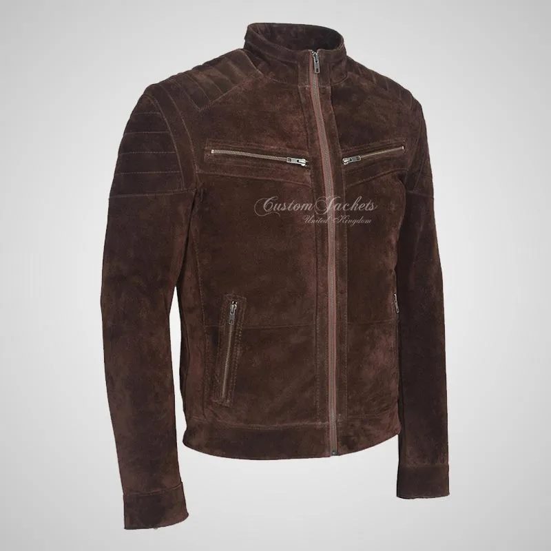 CONWY Men's Suede Biker Jacket Soft Suede Fashion Jacket