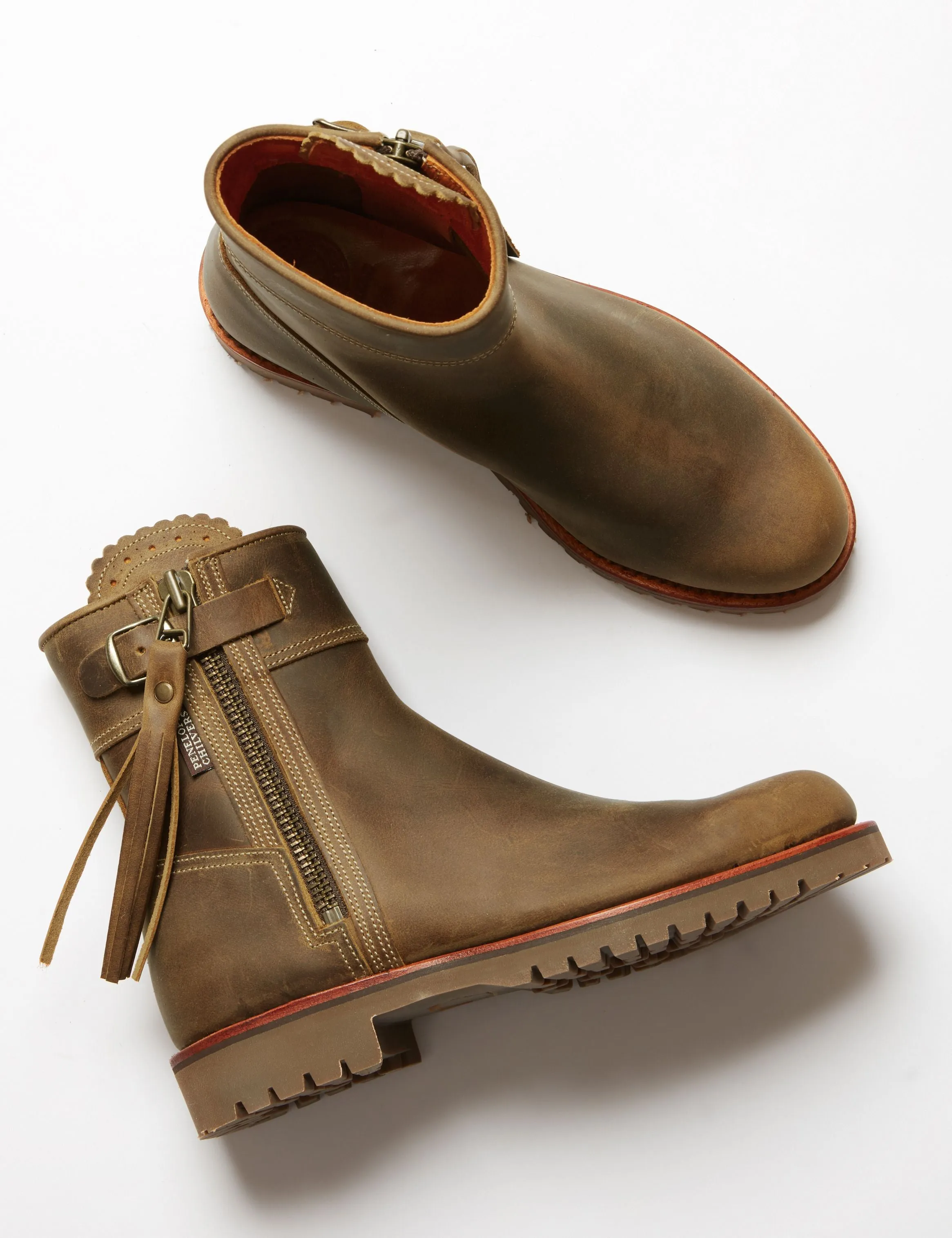 Cropped Leather Tassel Boot - Biscuit