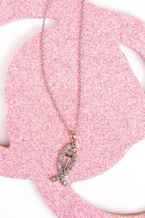 Crystal Avenue Silvertone Crystal Jesus Fish Cross Necklace