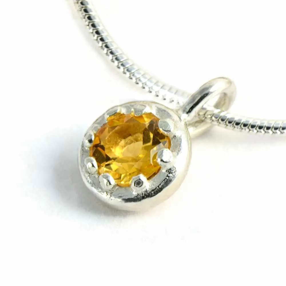Delicate silver pendant with an elegant crown basket frame and gemstone of your choice