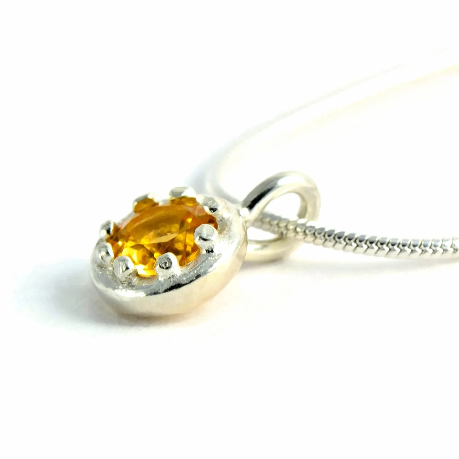 Delicate silver pendant with an elegant crown basket frame and gemstone of your choice