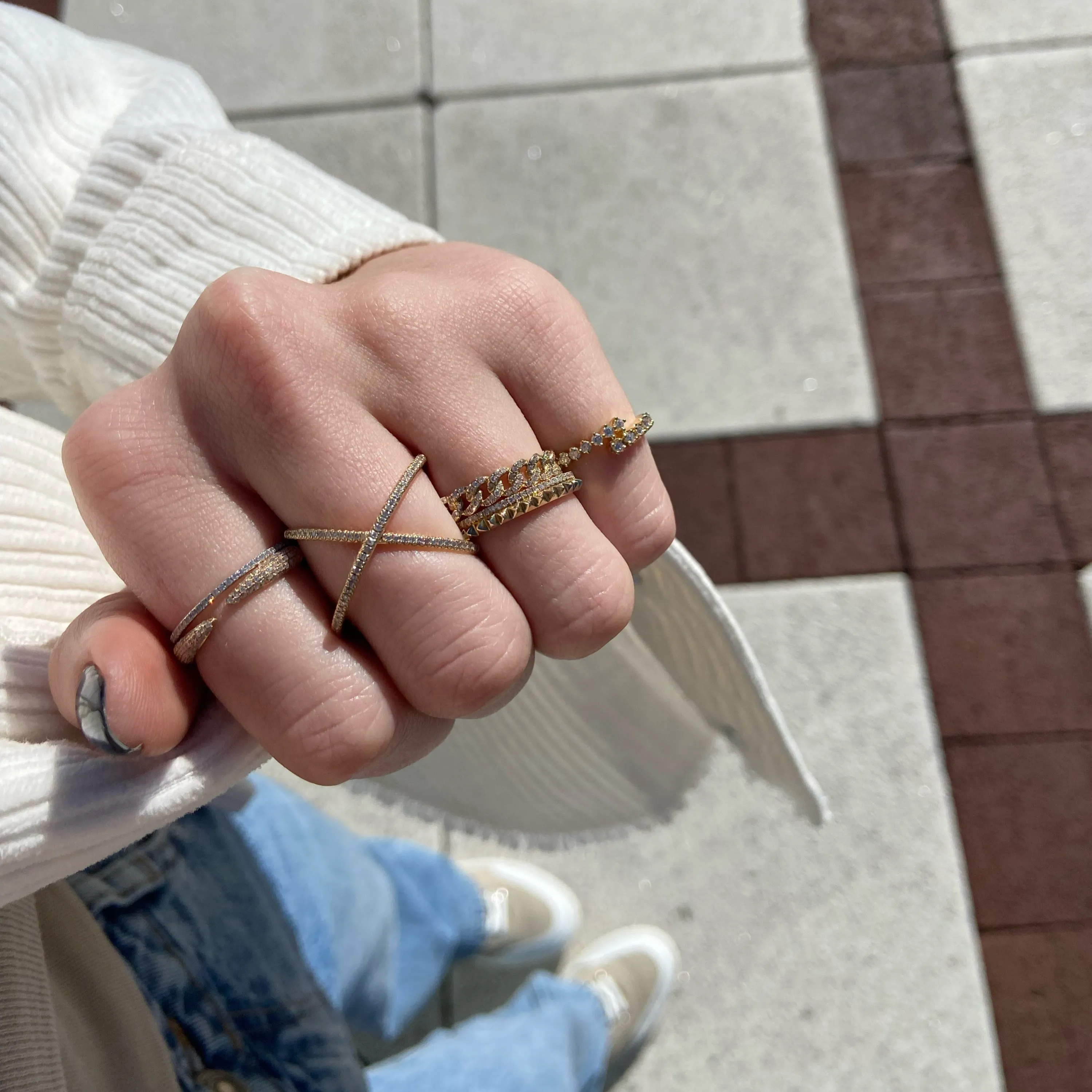 Diamond & Gold Pyramid Double Ring