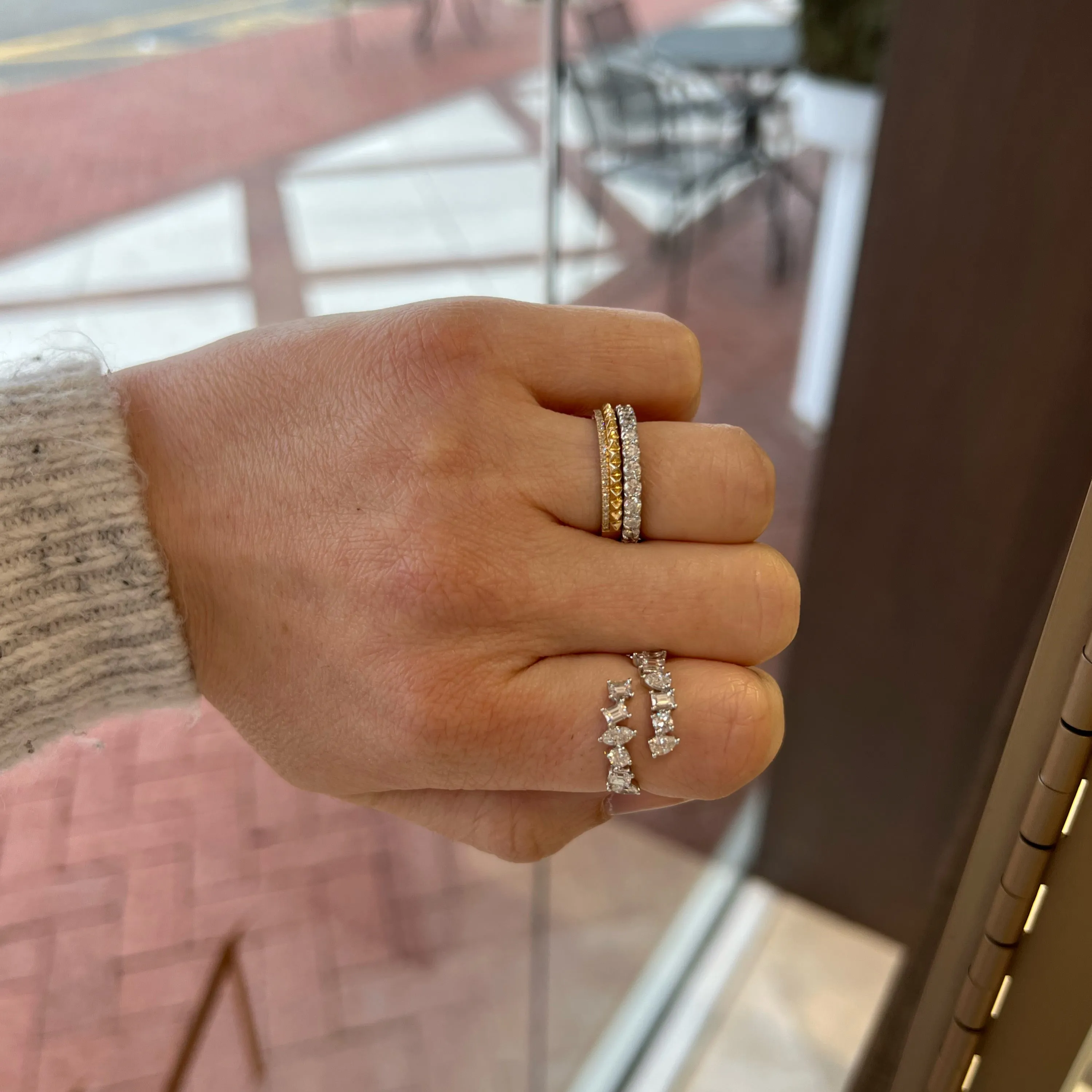 Diamond & Gold Pyramid Double Ring