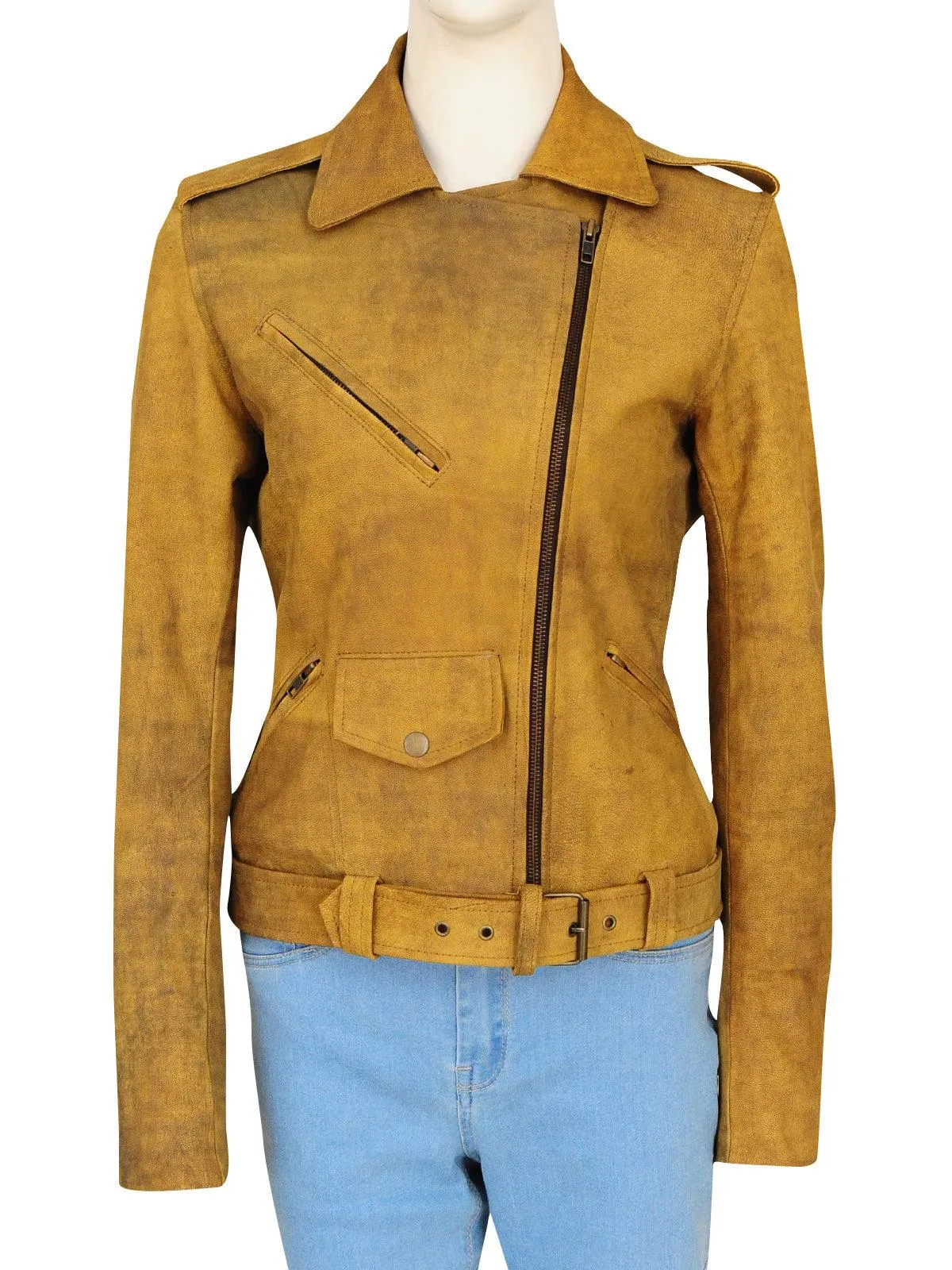 Distressed Brown Leather Jacket For Women