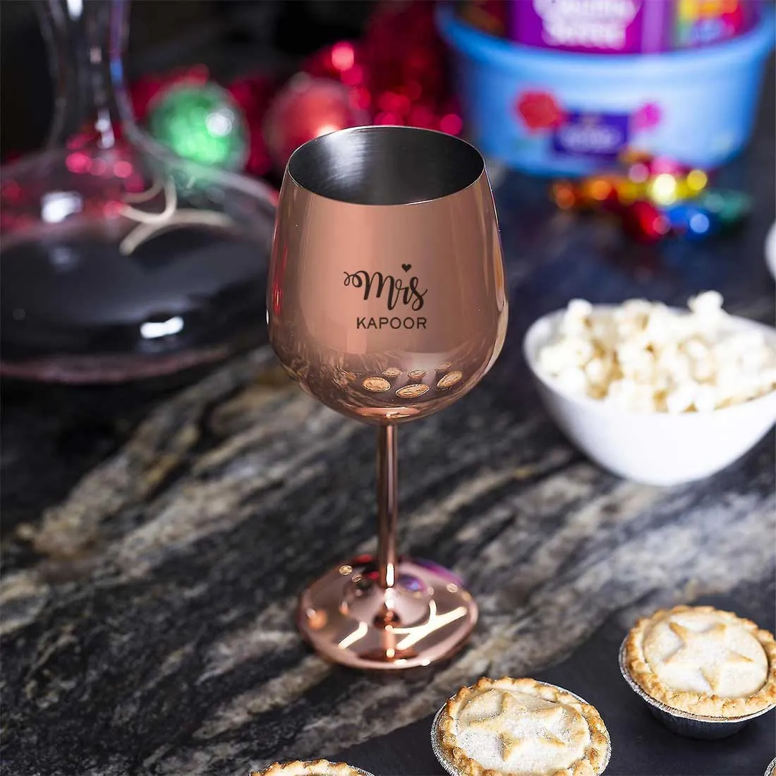 Diwali Gift for Couple Custom Copper Wine Glasses with Beautiful Candle Holder