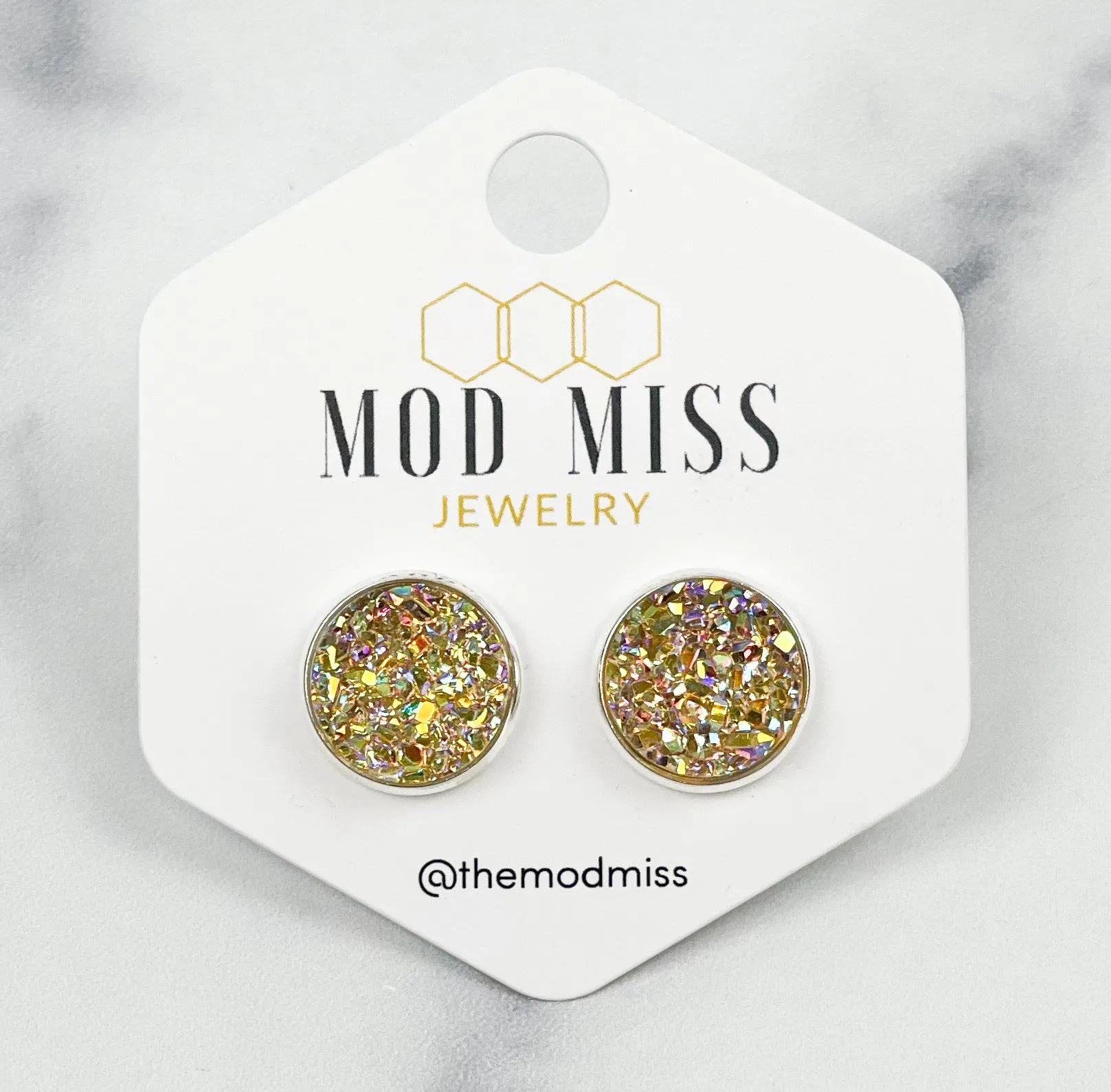 Druzy Stud Earring Champagne